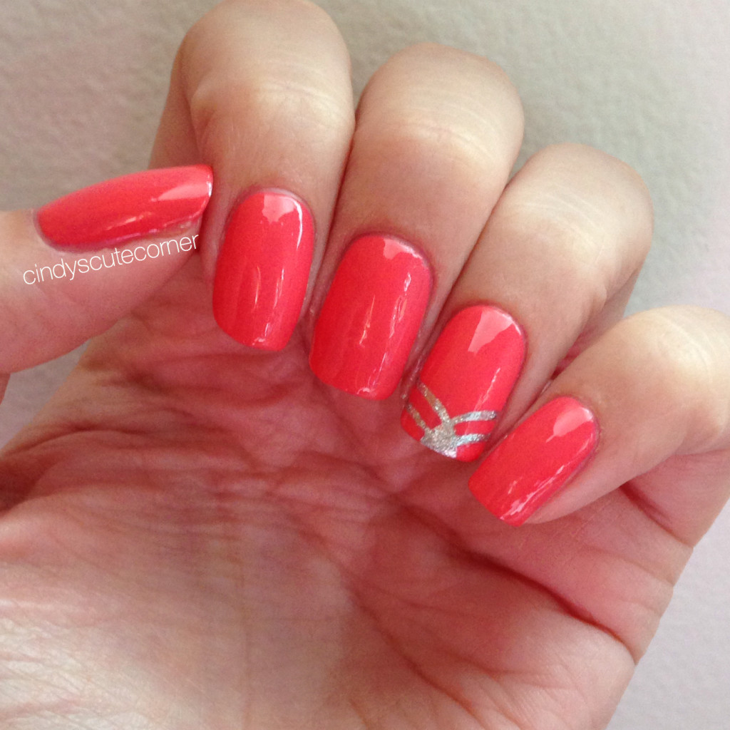 Coral and Silver Nails - Cindy's Cute Corner
